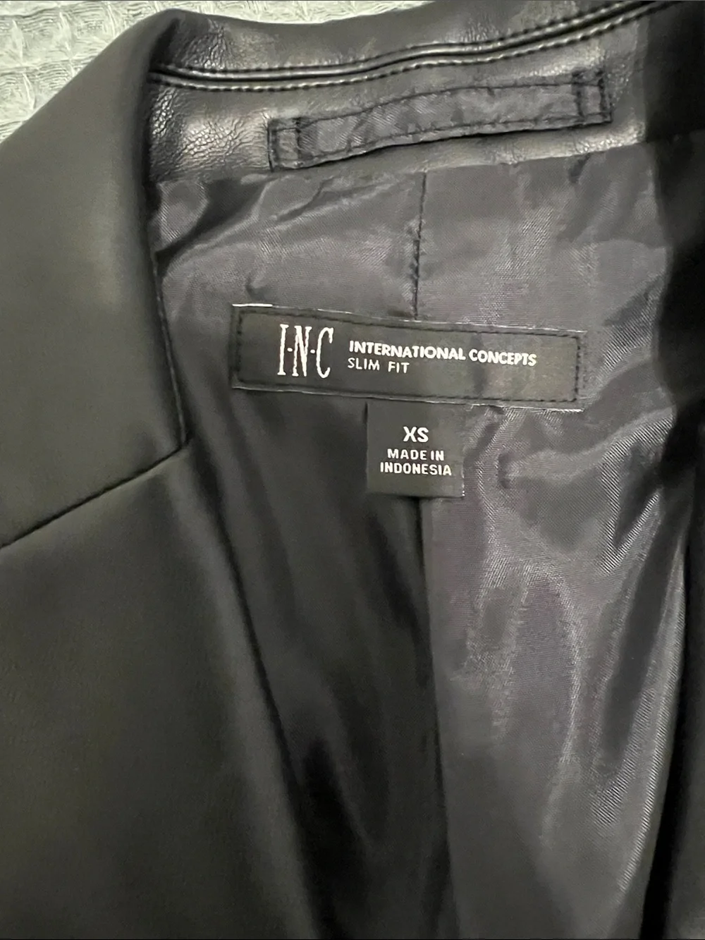 INC Black Faux Leather Sport Blazer - Stylish Tailored Jacket